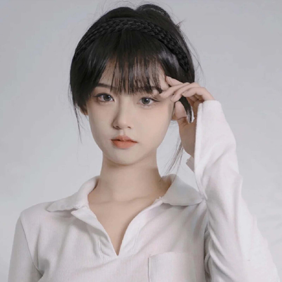 Dachuang Beauty (Natural Black) Full Bangs Wig Headband - Invisible Hair Cover For Women