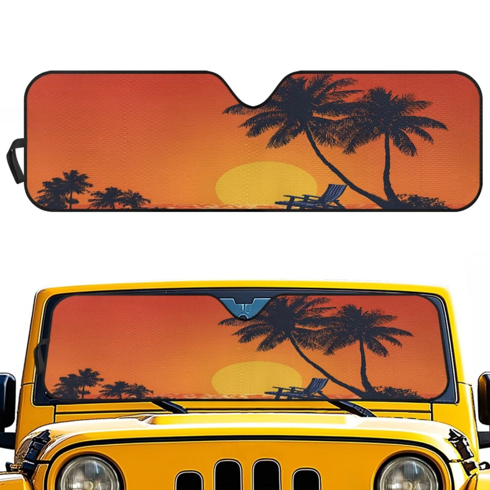Foldable Sunset Palm Tree Front Windshield Sunshade For Jeep Wrangler Tj/Jk/Jku Â Compatible With Sport, Sahara, Rubicon, 2&4 Door Orange 9122141068785