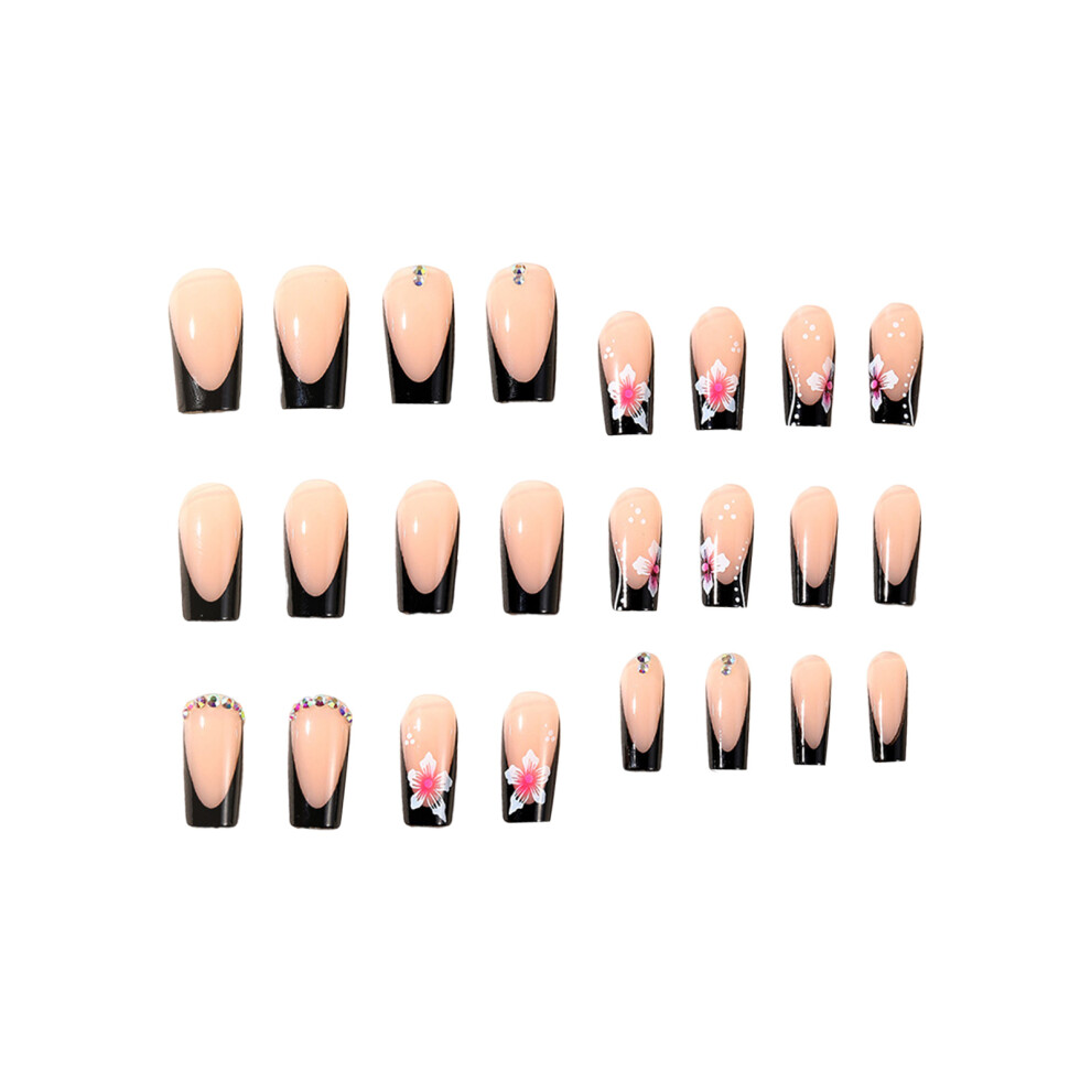 Dcph-Clothing Glossy Nude Press-On Nails With Black Tip