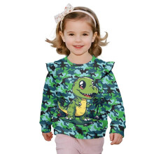 Girls' Ruffle Long Sleeve Crew Neck Sweatshirt, Dinosaur Camo Pullover – Sizes 3-4, Fall/Spring