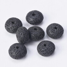 1 tira de cuentas de piedra de lava volcánica natural en forma de rondel de 8x5 mm y 10x6 mm, lote para joyería DIY - Negro - 8x5 mm (38 piezas)