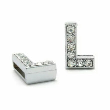 20 letras del alfabeto con diamantes de imitación, cuentas deslizantes, dije para pulseras de 8 mm, para crear nombres personalizados (L)