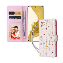Compatible with Samsung Galaxy A25 Case: RFID Wallet, Kickstand, Magnetic Leather Flip with Gilding Flower & Dried Flowers
