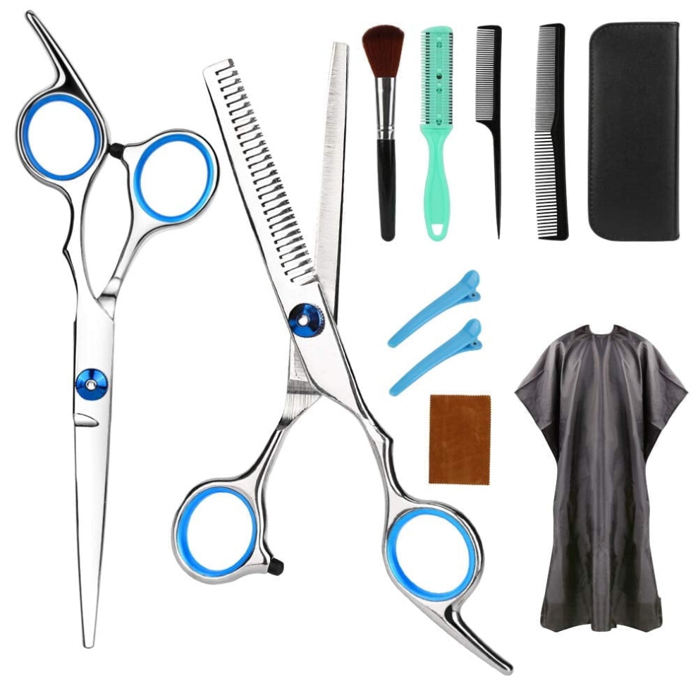 11-Piece Professional Hair Cutting Scissors Set with Thinning Shears, Razor Comb, Clips, Cape â Barber Kit Compatible with All Salon Tools