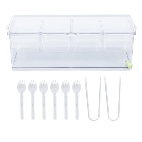Παγωμένο Condiment Caddy – Διαφανής πλαστικός δίσκος 4 θέσεων με σφραγιζόμενο καπάκι