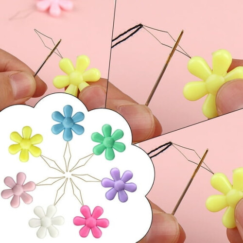 Needle Threader Plastic Flower Head Wire Loop Tool for Hand 2