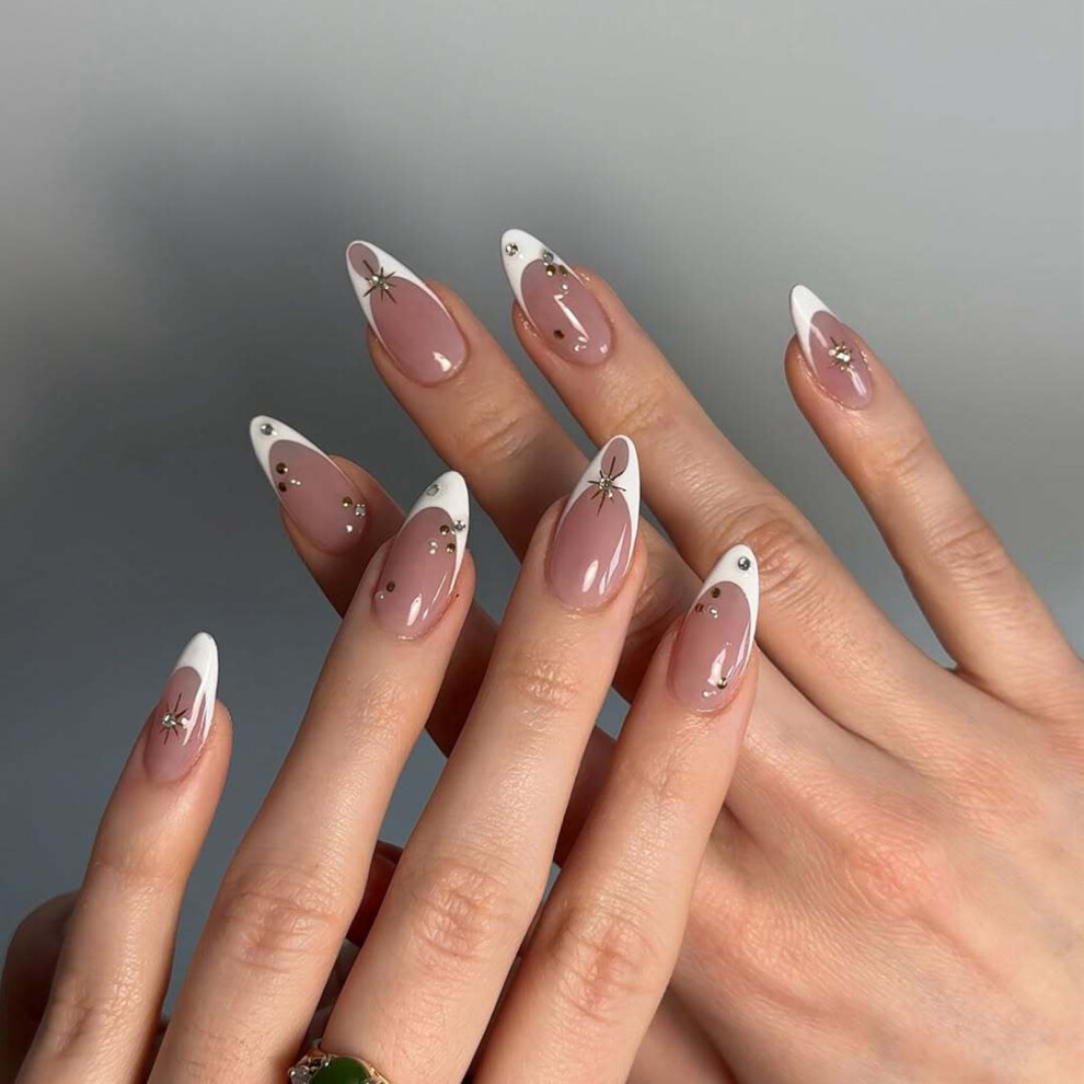 Roc-Electron 24Pcs Pearl White Fake Nails - Wedding & Daily Use