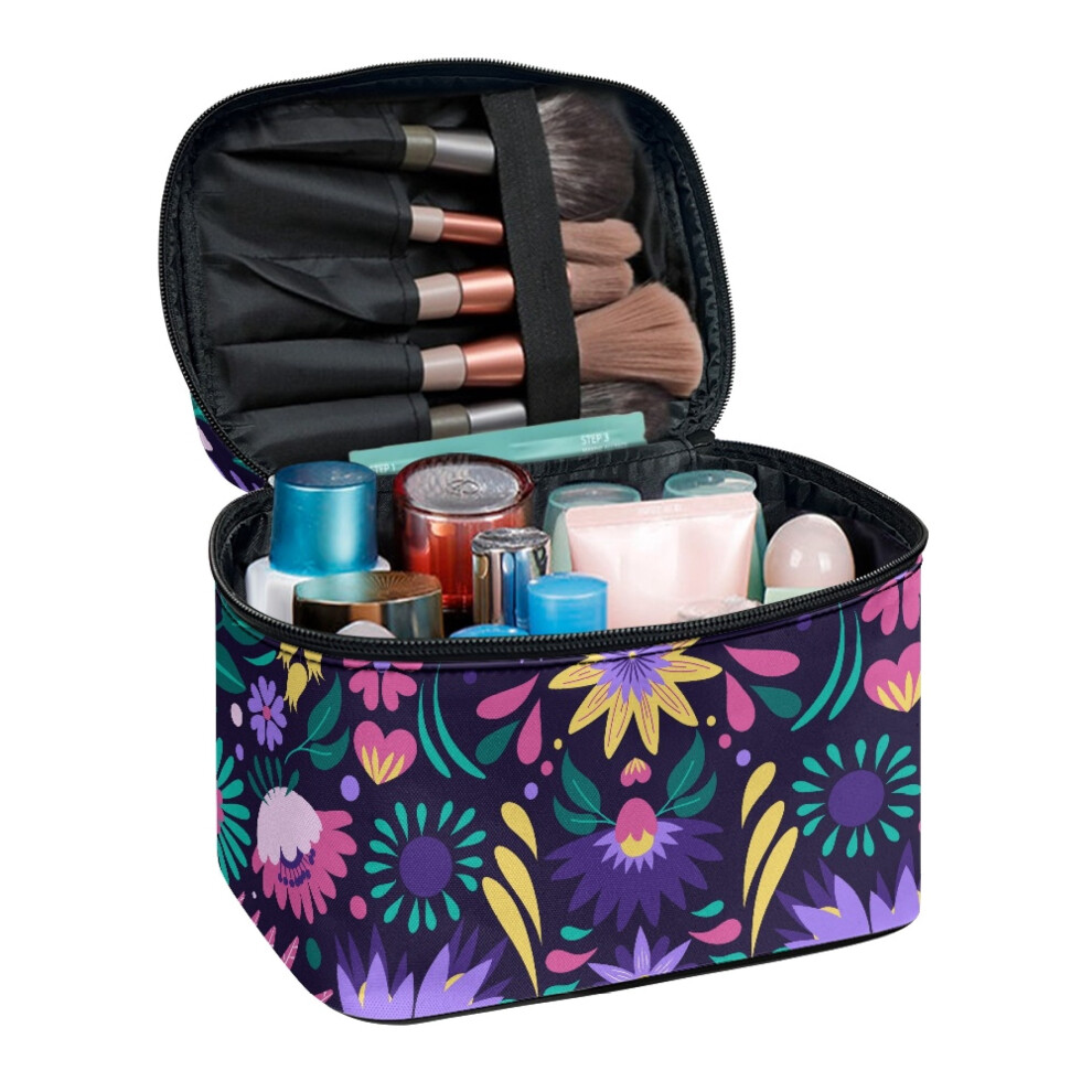 Cosmetic Organizer Bags Multi-Floral Pattern Cosmetic Bag Make Up Organizer Case Beauty Brush Holder Polyester Zipper