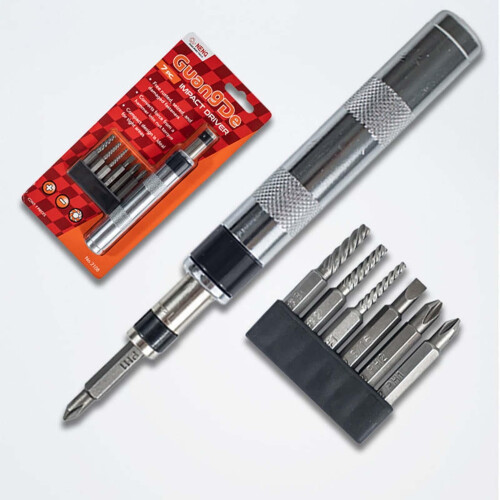 Manual Hand Reversible Impact Driver Set, Hexagonal Handle, Ergonomic Design, Replaceable Impact Bits, Durable Tool for Home Workshop Repairs