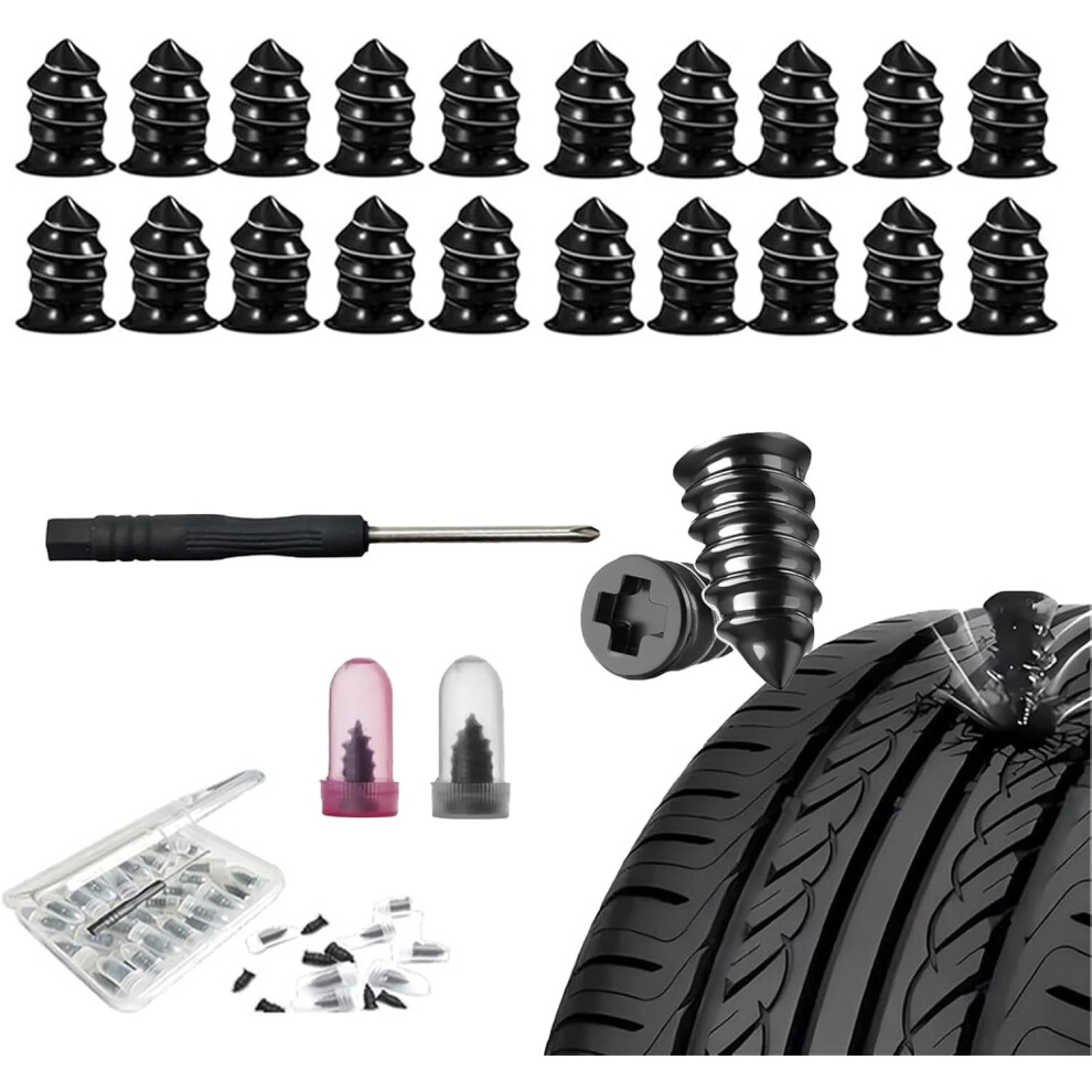 Tire Repair Kit With 2 Sizes Rubber Nails, Screw-In Plugs, Heavy-Duty Self-Service For Car/Motorcycle/Truck Â Compatible With Vacuum Tires 9132278036915