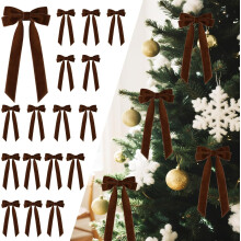 Senjie 16Pcs Velvet Ribbon Bows for Christmas Tree, Garland, Wreath, Gift Wrapping – Deep Brown, 5"x10", 1" Width, Compatible with DIY Decor