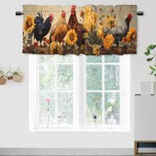 Sunflower Rooster Window Valance – Rustic Farmhouse Chicken Curtain, Rod Pocket, 54"x18", 1 Panel