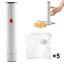 Vacuum Sealer for Food Portable Mini Handheld Machine with 5 Reusable Bags for 5X Longer Freshness Compact Cordless Rechargeable Design