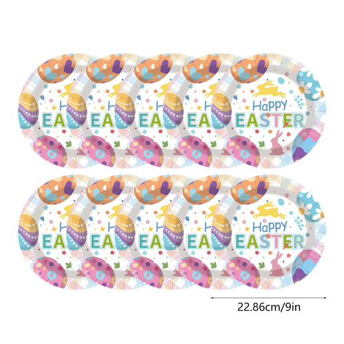 10Pcs Happy Easter Paper Plates, Bunny & Egg Design Disposable Dinnerware for Parties 2