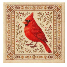 Cardinal Red Bird Cross Stitch Kit 10x10 Inch Embroidered Set with Scissors, Lovely for Winter Wear or Gifting to Friends