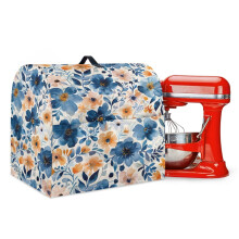 Flower Blue/Orange Dust Cover for 4.5–5 Qt Kitchen Mixer – Waterproof, Reusable, Front Pockets, Compatible with KitchenAid