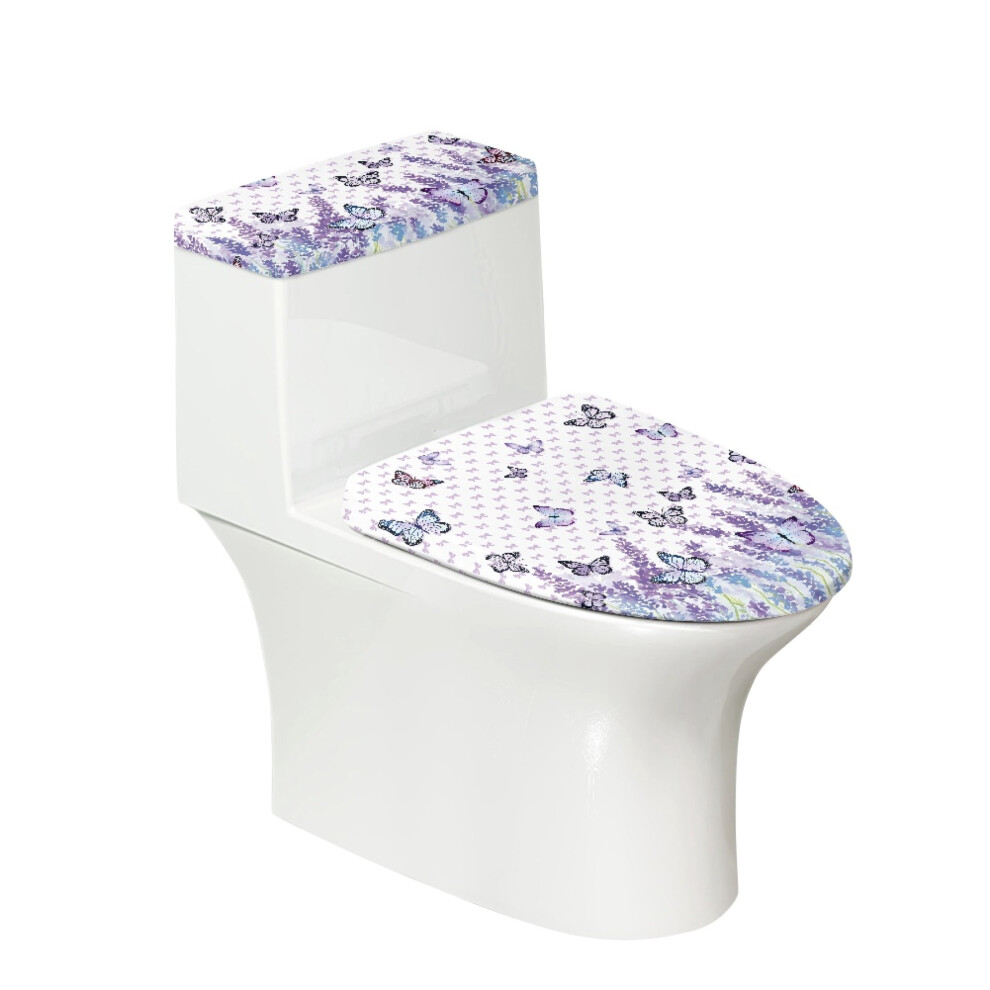 Stretch Toilet Dust Cover Set & Reusable Adjustable Elastic Edge With 2 Piece Lid Cover Set For Toilet, Butterfly Flower 9159796003328