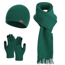 Green Women's Winter 3-Piece Set: Knitted Earmuffs, Wool Cap & Scarf, Polyester, One Size (21.65-23.62"), Unisex