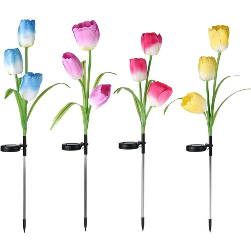 Φωτιστικό LED Veesee Solar Tulip Flower – Κόκκινο, Φωτιστικό κήπου με πασσάλους για βεράντα, 2