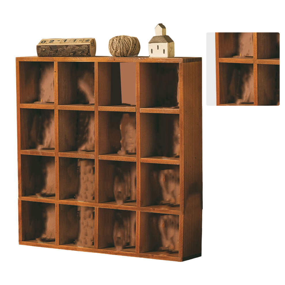 Retro Wooden Wall Mounted Figures Display Shelf Rack 16 Grids For Home Bedroom 5021387610731