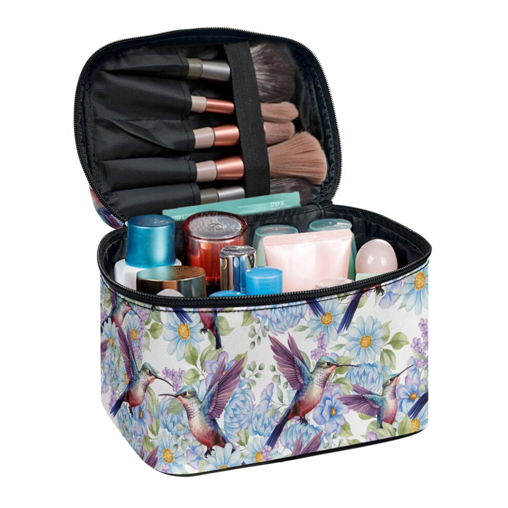 Makeup Organizer with Brush Slots Lightweitht Travel Makeup Cosmetic Case Organizer Hummingbird Floral Pattern