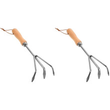 2Pièces Râteau De Plantation Acier Inoxydable Bois Jardin Argent