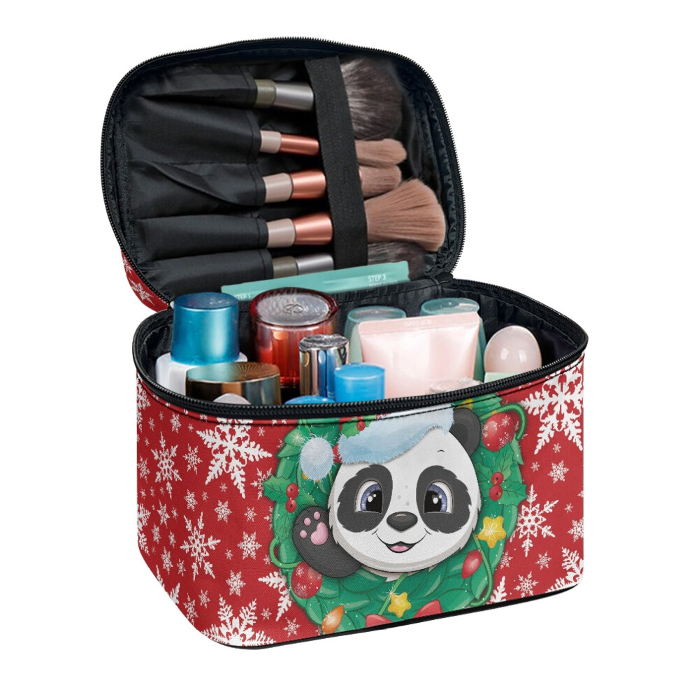 Cosmetic Bag with Brush Slots with Brush Holder With Zipper & Handle Snowflakes Panda