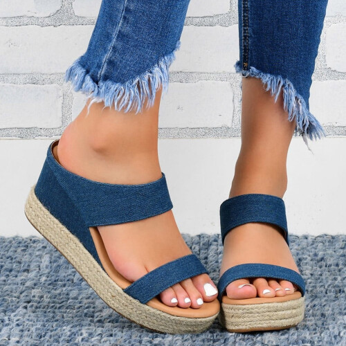 Women's Wedge Sandals Blue 1 Pair