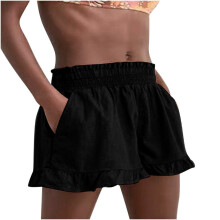 Shorts esportivos femininos plus size de cintura alta e modelagem solta, com pernas largas, ideais para praia e ioga, na cor preta (tamanho XL) –