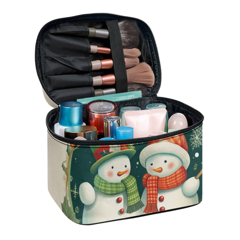 Makeup Brush Holder Travel Cosmetic Bag Travel Make Up Organizer Cosmetic Bag Organizer with Brush Slots Bathroom Storage, Snowman Flowers