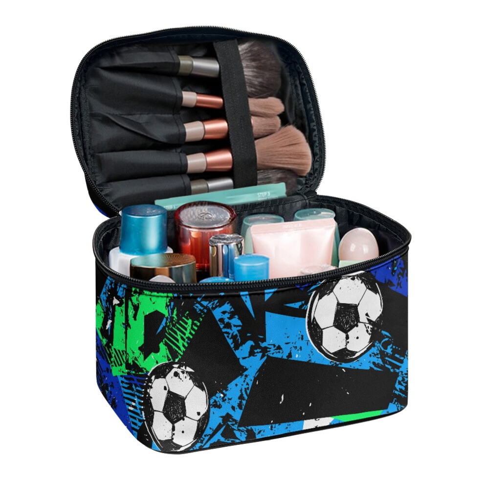 Football Pattern Design Make Up Case Organizer with Brush Slots Woman Carry-on Travel Essentials Handy Zipper