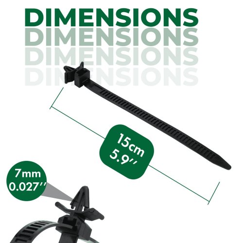 7.0x150mm Releasable Push Mount Cable Ties, Black Nylon Panel Clips 1