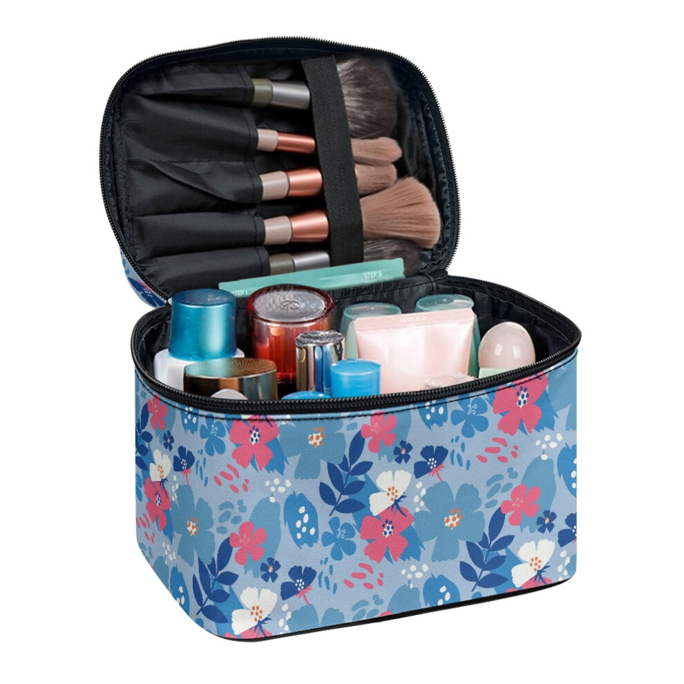 Floral Pattern Design Make Up Case Organizer Makeup Brush Bag with Brush Slots Multi-Function Makeup Organizer Vacation Travel for Men and Women