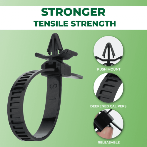 7.0x150mm Releasable Push Mount Cable Ties, Black Nylon Panel Clips 2