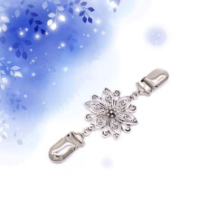 FRCOLOR Sweater Clips, Hollow-Carved Flower Design, Antique Silver Plated, Compatible with Cardigans & Collars