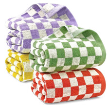 4Pcs Checkered Bath Towel Set, Soft Decorative Towels for Bathroom Spa Beach-13x29 inch,4 Color