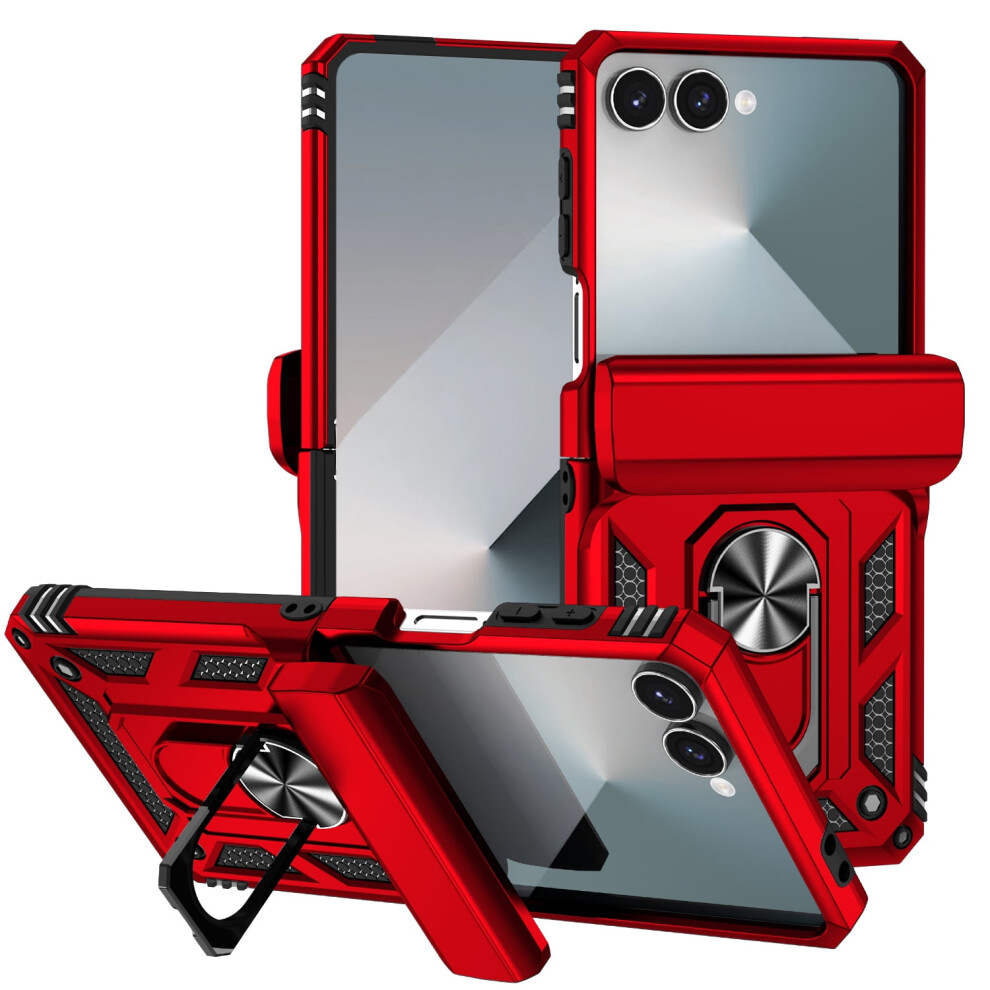 Rugged Phone Case For Compatible With Samsung Galaxy Z Flip 7 – Military-Grade Drop Proof Tpu Bumper With Kickstand Red 9464372765539