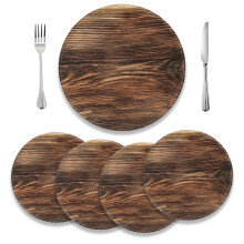 Wood Round Placemats Set of 4 Brown 15 Inch