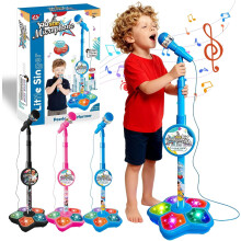 Kids Karaoke Microphone with Stand Speaker and LED Lights
