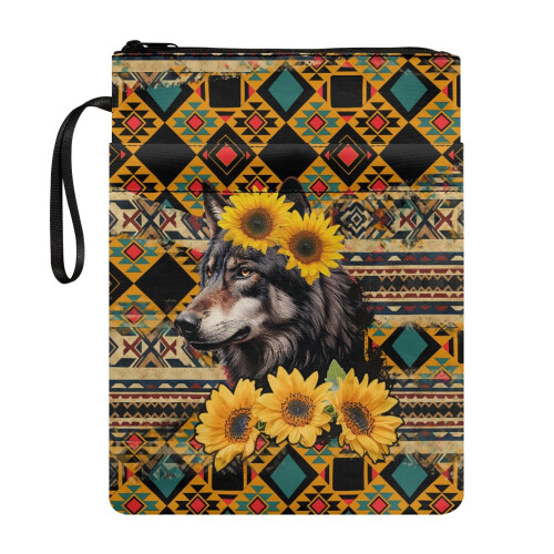 Polyester Book Protector & Organizer with Handle – Compatible with Stationery, Accessories, Wolf Head, Sunflowers