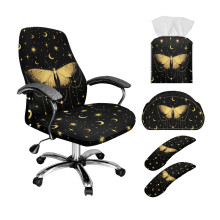 5-Pcs Chair Cover Set w/ Armrest Covers, PU Leather Tissue Box & Remote Holder, Butterfly Moon Star Design