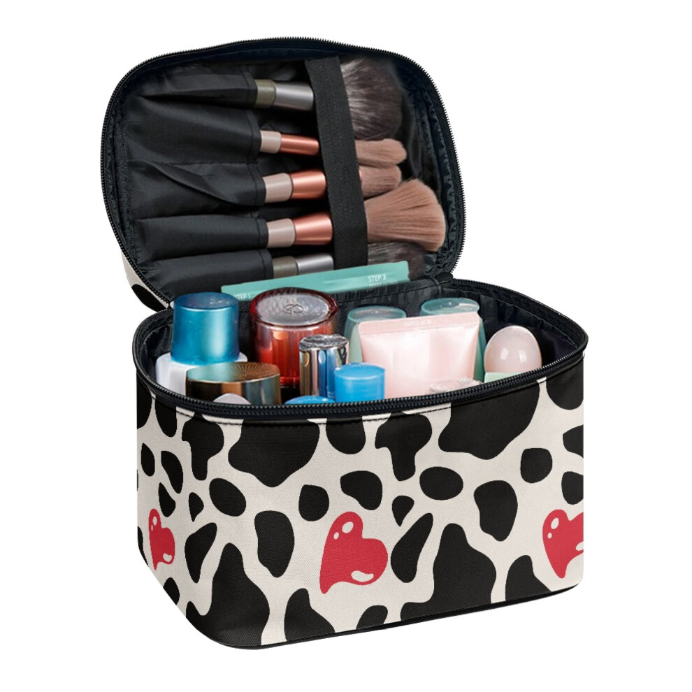 Cow Heart Design Polyester Makeup Bags Makeup Organizer Space-Efficient 8.86 x 6.5 x 5.9 Inches Practical