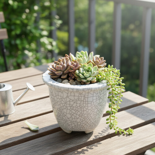 (01) White Crackle Ceramic Succulent Planter 2