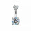Sterling Silver Navel Ring with Round CZ Crystal 6mm 1