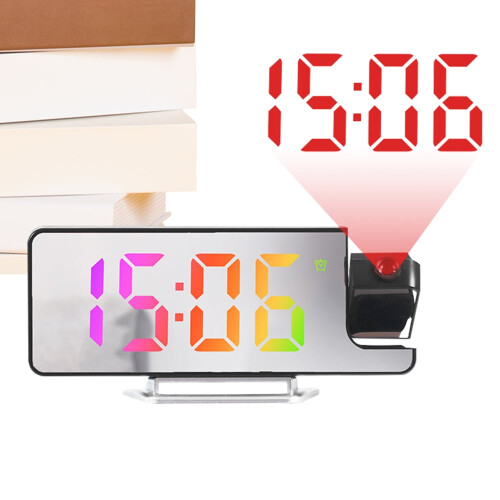 Projector Alarm Clock with Ceiling Projection, 12/24H Auto Dimming Display – Compatible with Home Decor 1