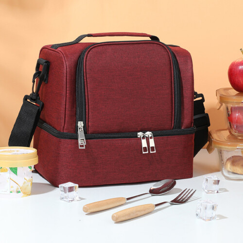 (Wine Red) Insulated Lunch Bag with Adjustable Strap 1