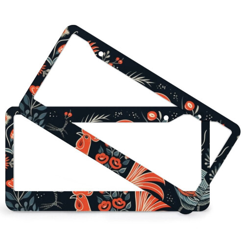 Rustic Chicken License Plate Frames 2 Pack Metal 1