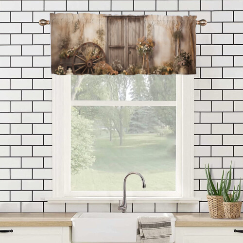 Brown Barn Door Curtain Valances 54x18 in 2 Panel Rod 2