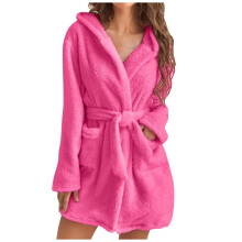 Fuzzy Robe for Women with Pockets Pure Color Hooded Plush Bathrobe for Women - Cozy & Warm Home Wear Womens Robe with Hoodie