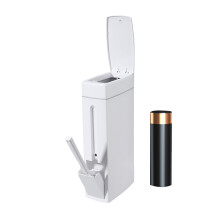 Slim 4.5L Bathroom Trash Can with Lid, Toilet Brush & Holder Set – Dog-Proof, Pop-Up Lid, White, Compatible with RVs